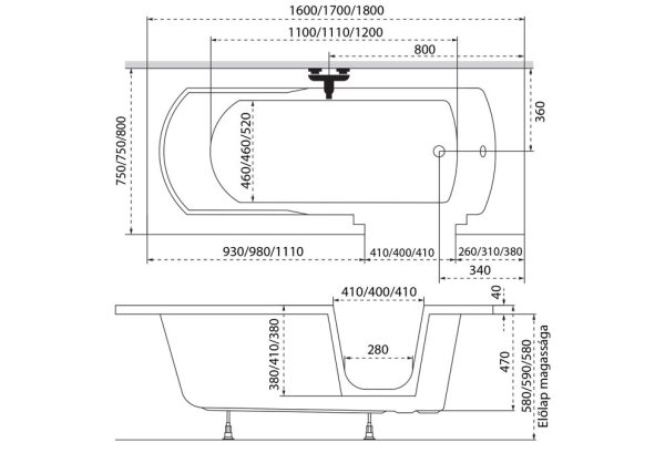 M-acryl Héra akadálymentesített besétálós egyenes akril fürdőkád tartóláb szettel - Image 7