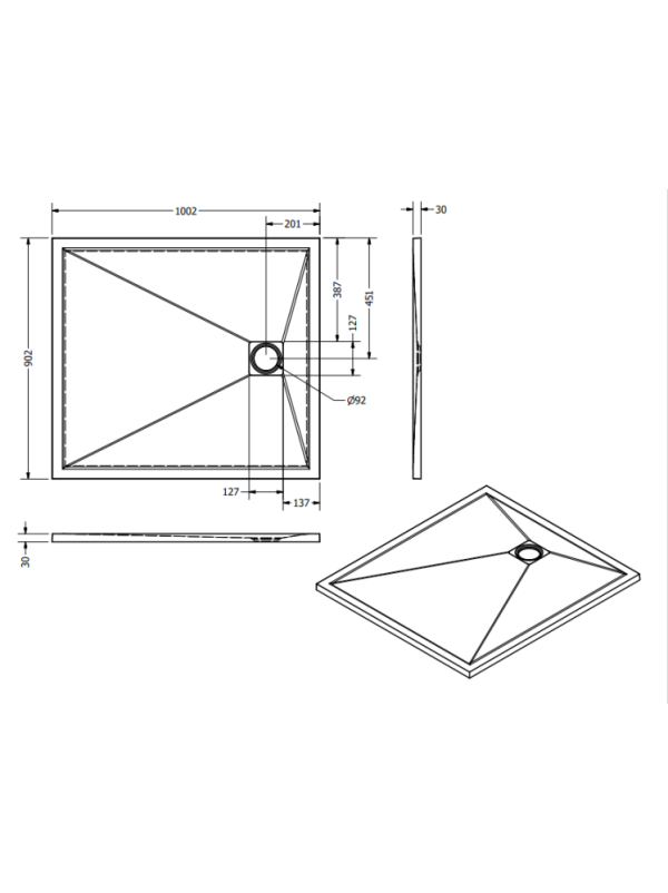 Aquatrend Zara öntött márvány kompozit zuhanytálca 90x100x2,9 cm - Image 2