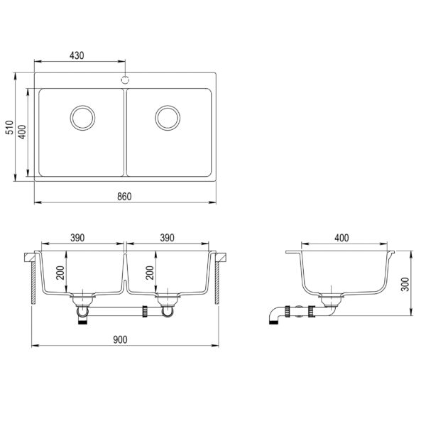 Evido Quadro 9 két medencés gránit mosogató 860 x 510 x 200 mm antracit - 105545 - Image 2