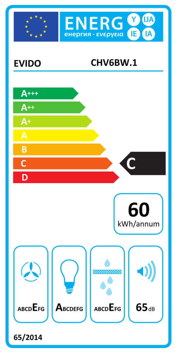 Evido REFLEX 60W vertikális kürtős páraelszívó 60cm fehér üveg - CHV6BW-1 - Image 3