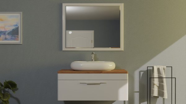 TMP MOON 90 cm fehér - natúr dió - fali fürdőszobabútor - mosdó nélkül - TOP COUNTER mosdókhoz - Image 3