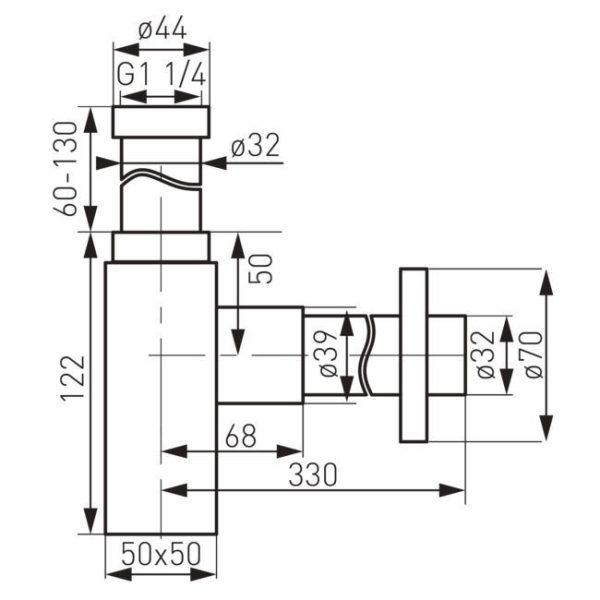 VivaStyle QUADRO LUX króm búraszifon szögletes fém - mosdóhoz - leeresztő nélkül - Ø 5/4" - Ø 32 mm - 31QED002C - Image 2