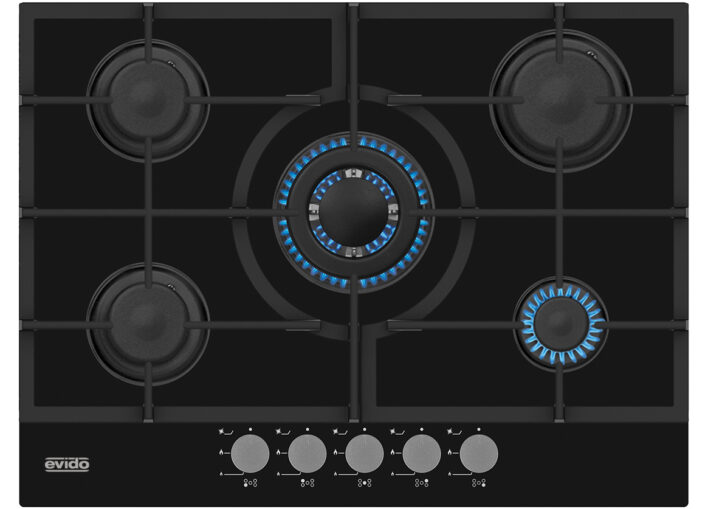 Evido MURANO 70B beépíthető üveg gázfőzőlap WOK égővel 70cm fekete - HGM7WB-1