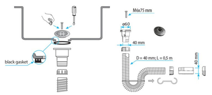 TEXO mosdószifon flexibilis csővel - Ø 5/4" x 0,5 m x Ø 40 mm - Image 2