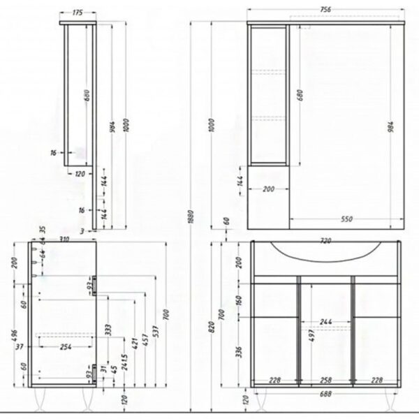 Bianca Plus 75 felsőszekrény, magasfényű fehér színben, jobbos nyitásirány - B75FMFFMFFJ - Image 2