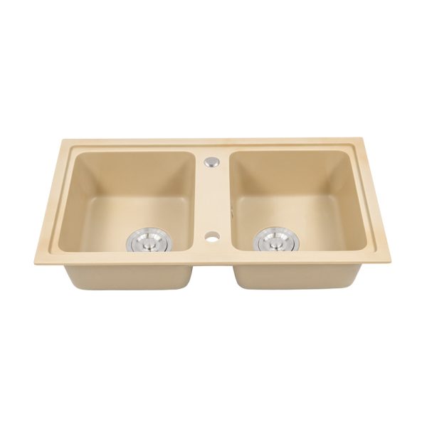 Tia szögletes két medencés gránit mosogató szifonnal bézs - SQ-78D-Beige - Image 6