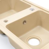 Tia szögletes két medencés gránit mosogató szifonnal bézs - SQ-78D-Beige - Image 8